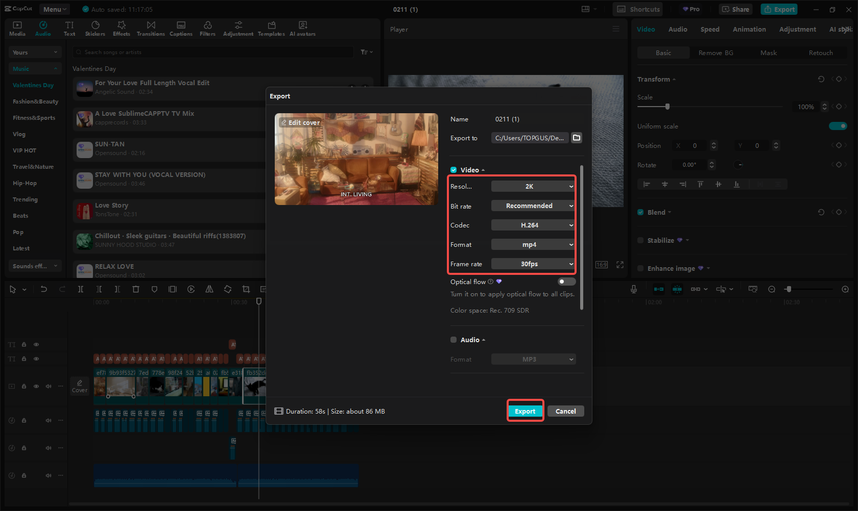 Exporting and sharing the video in CapCut