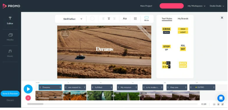 Interface of Promo.com - the best site to make company promotional videos