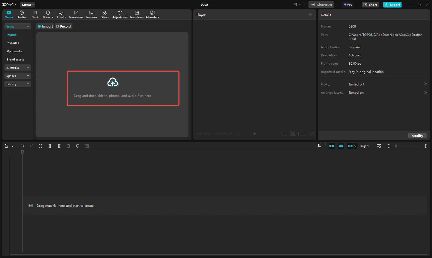 Nahrávání videa do CapCut