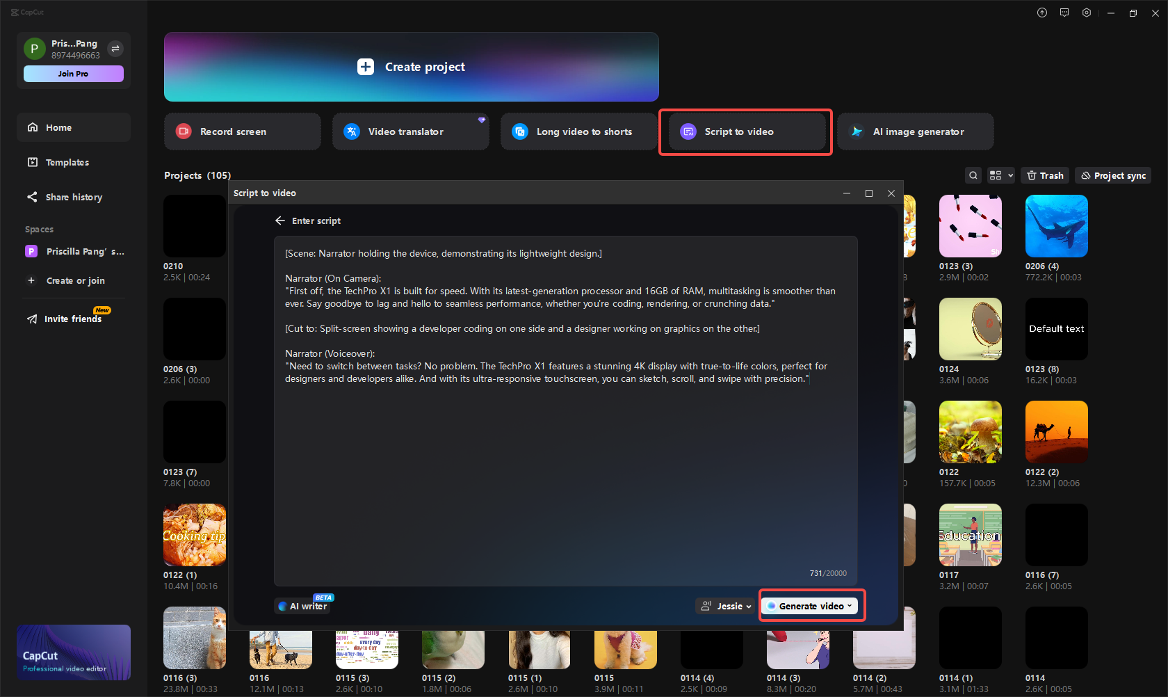 Zadejte vygenerovaný skript