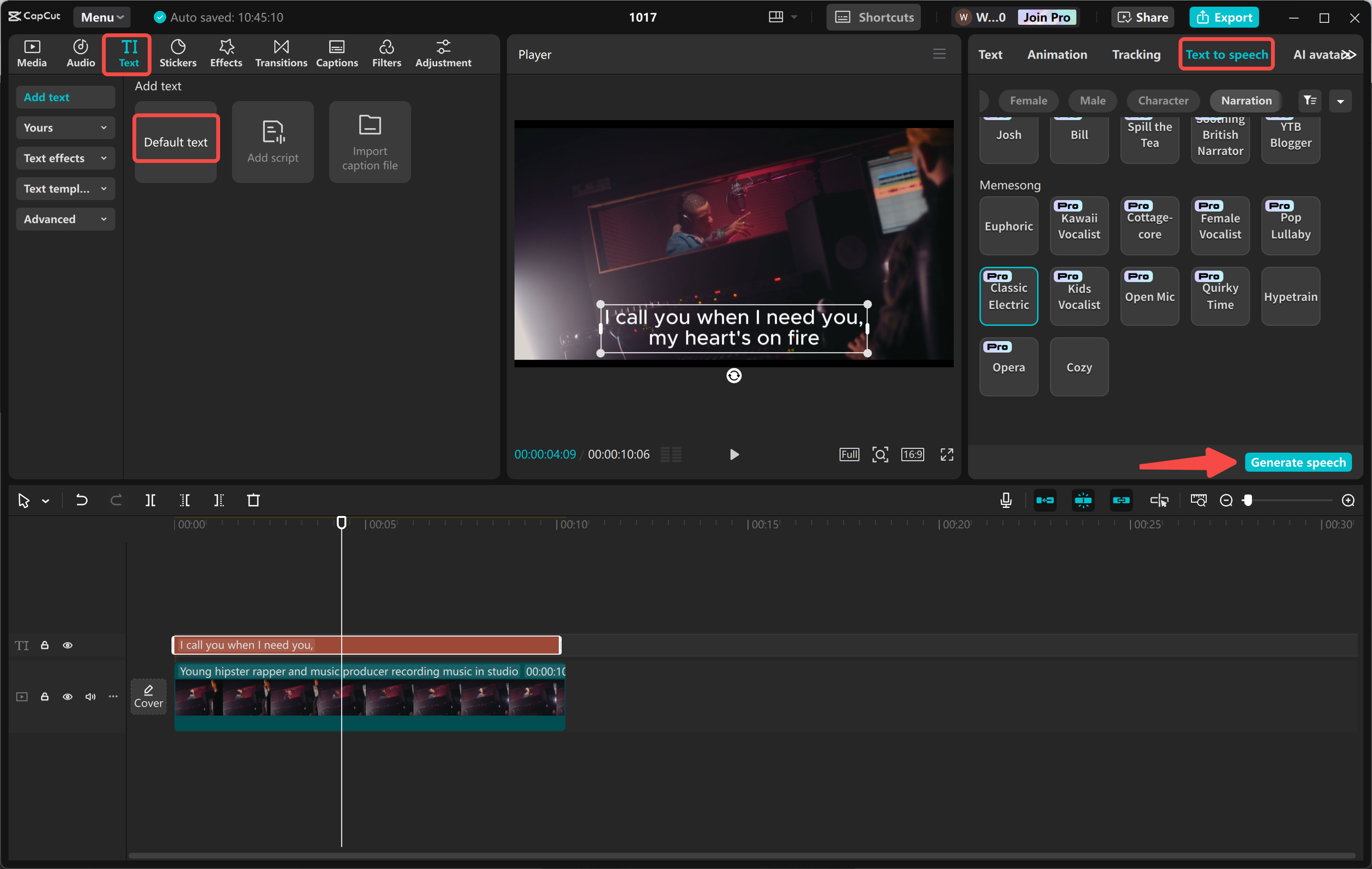Creating AI rapper voices in the CapCut desktop video editor