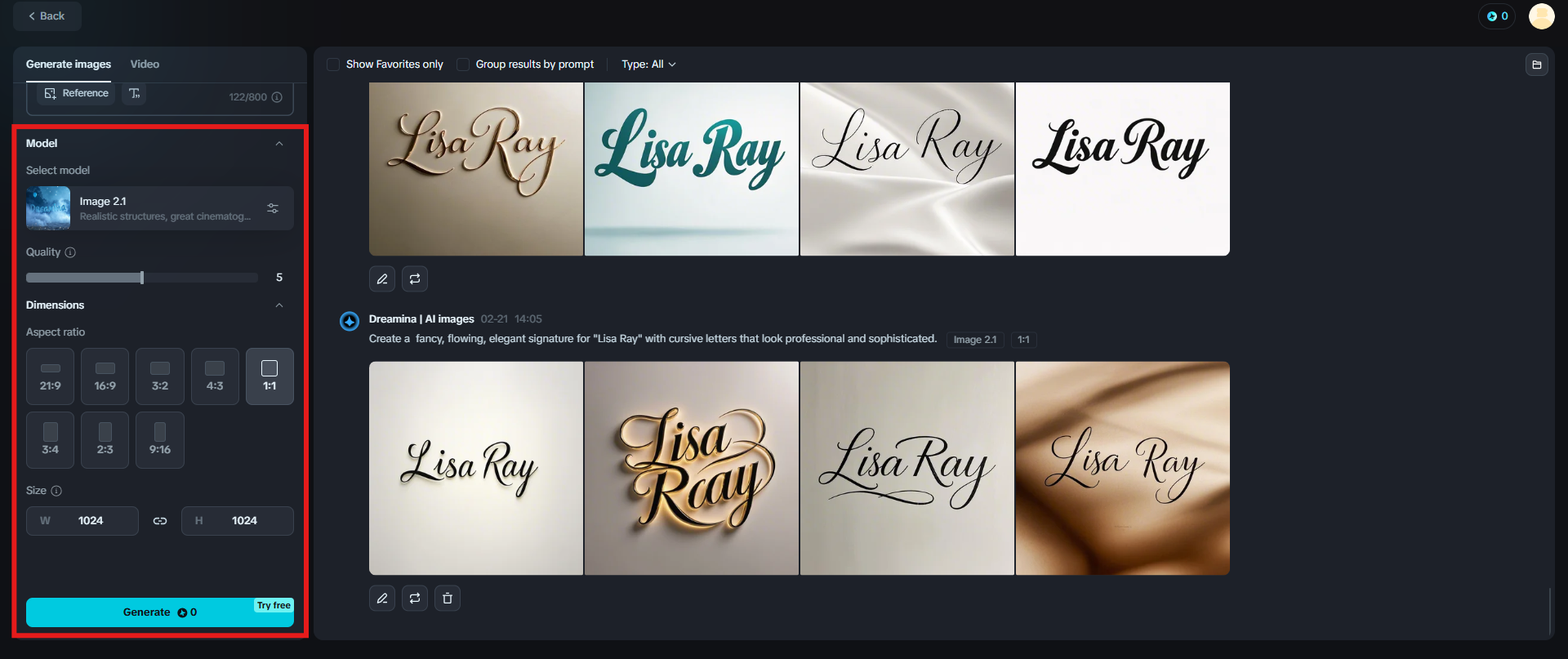 adjust settings and generate