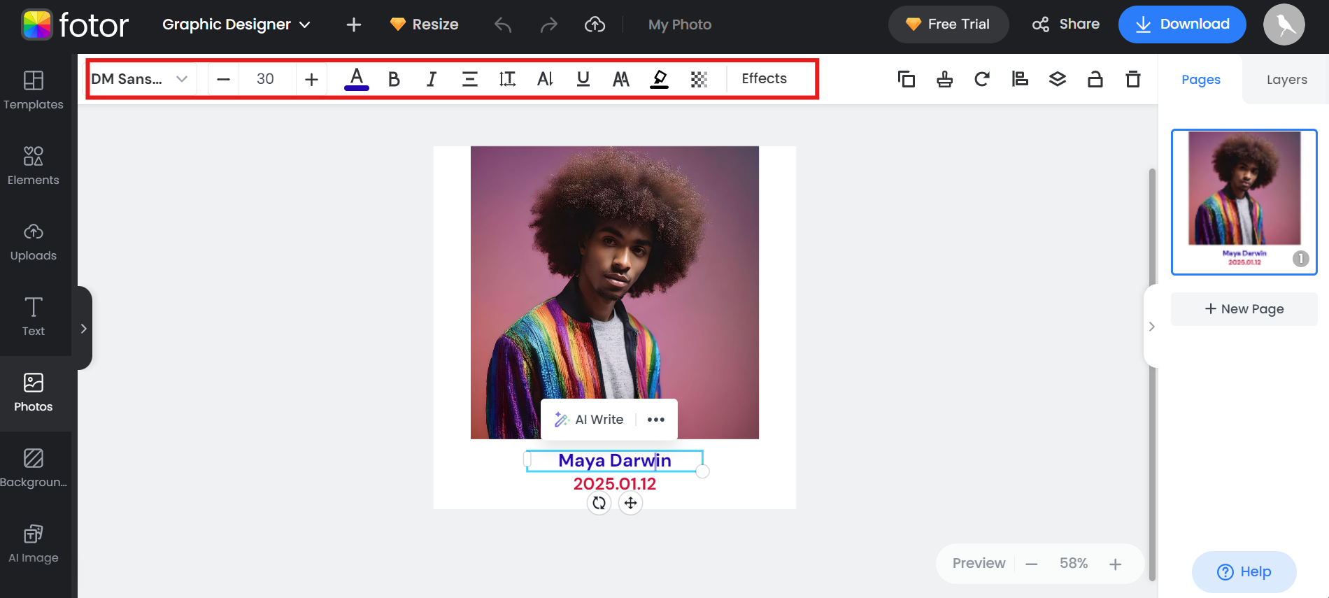 Photo name and date add with Fotor