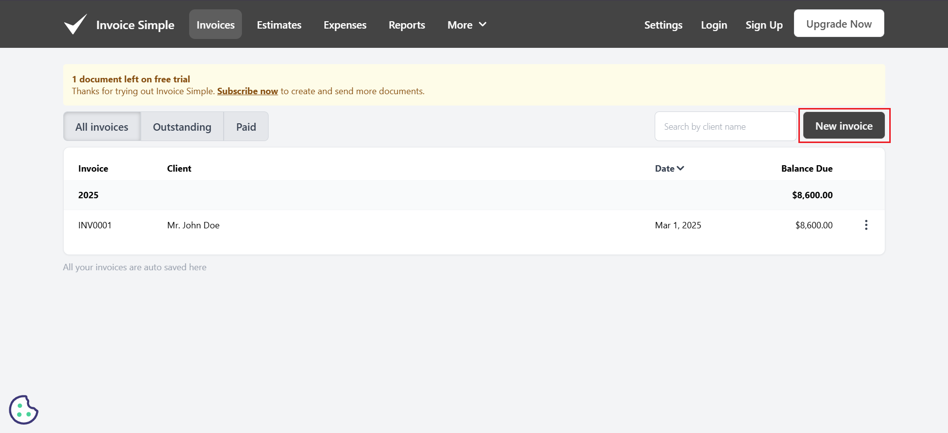 Fatura gerada por computador