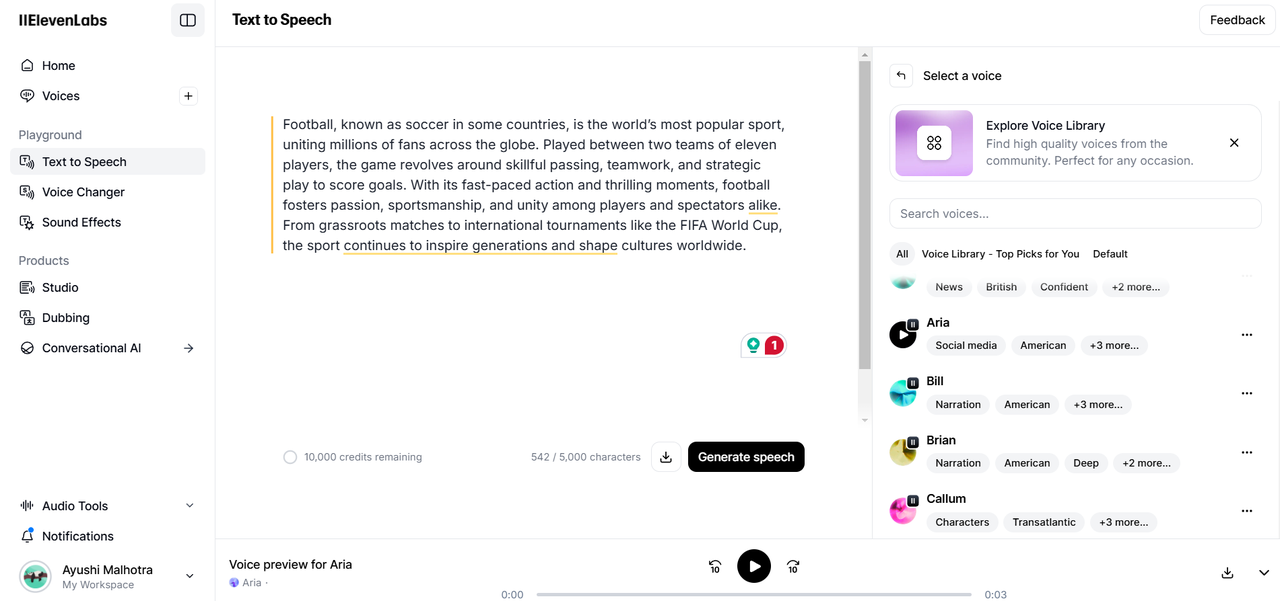 Using ElevenLabs for generating text-to-speech