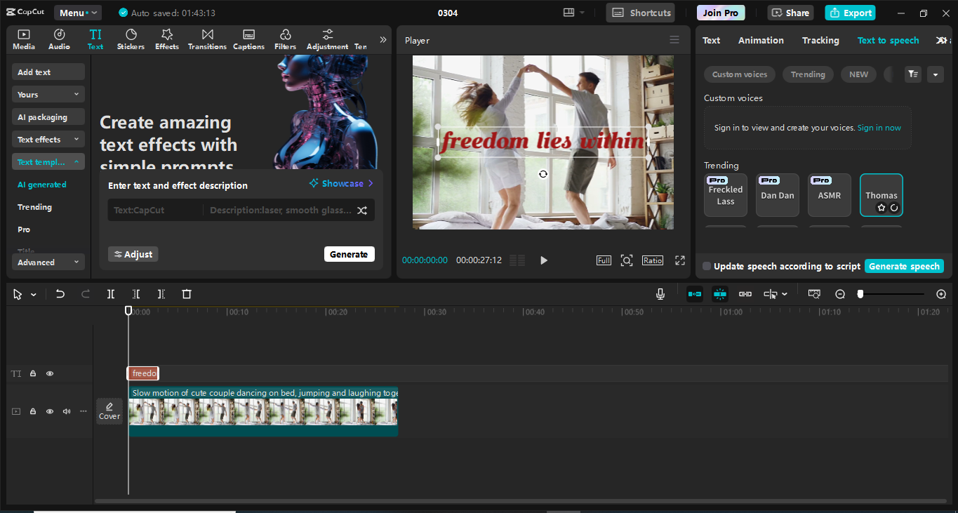 Interface of the CapCut desktop video editor—the best tool to generate stylish fonts for your content