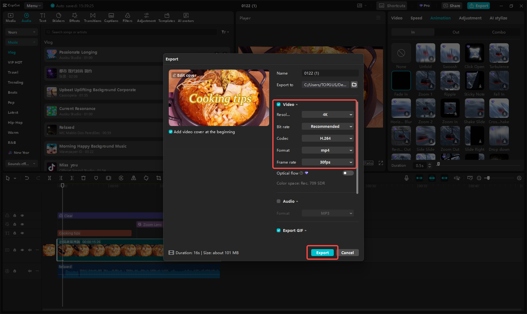 Export and share the video on YouTube