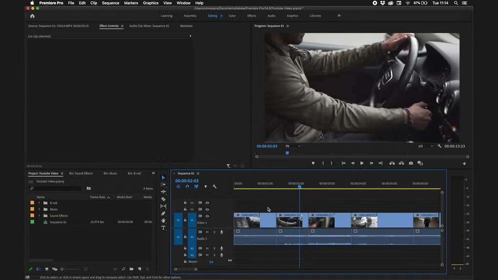 Interface of Adobe Premiere Pro - the best video editing software for Instagram Reels
