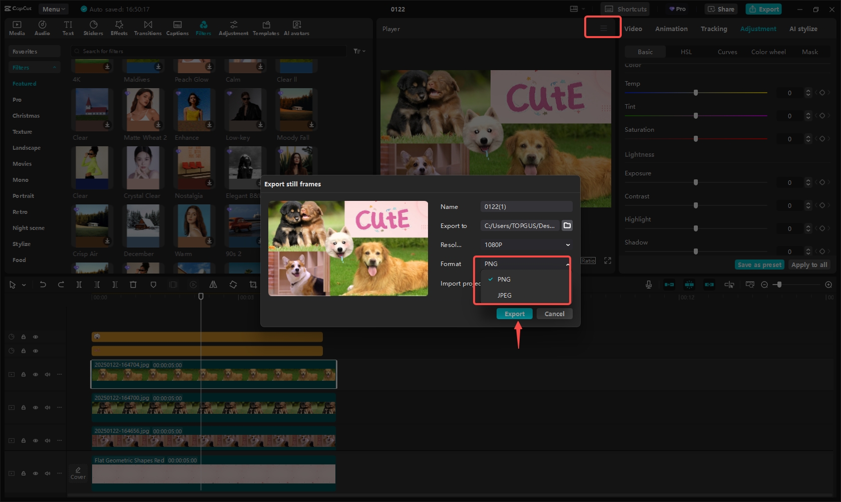 Експортувати зображення фотографії