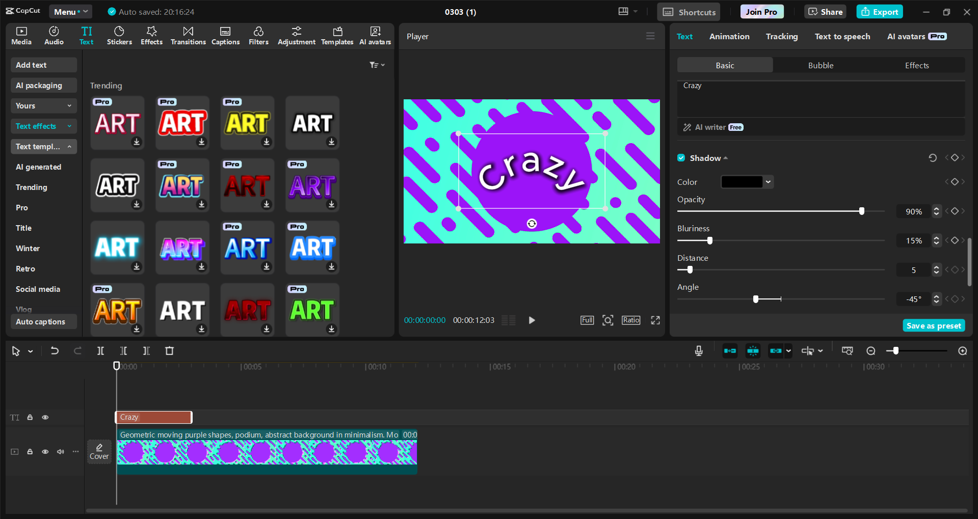 Interfaccia dell' CapCut editor video desktop: un modo rapido per applicare l'effetto della macchina da scrivere al testo nei video