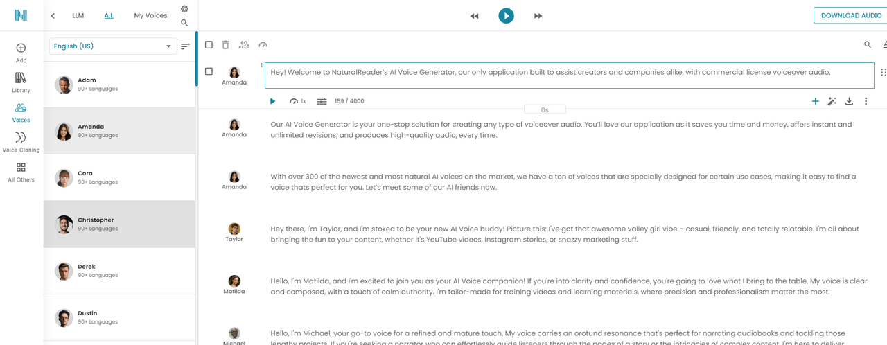 อินเทอร์เฟซ NaturalReader AI