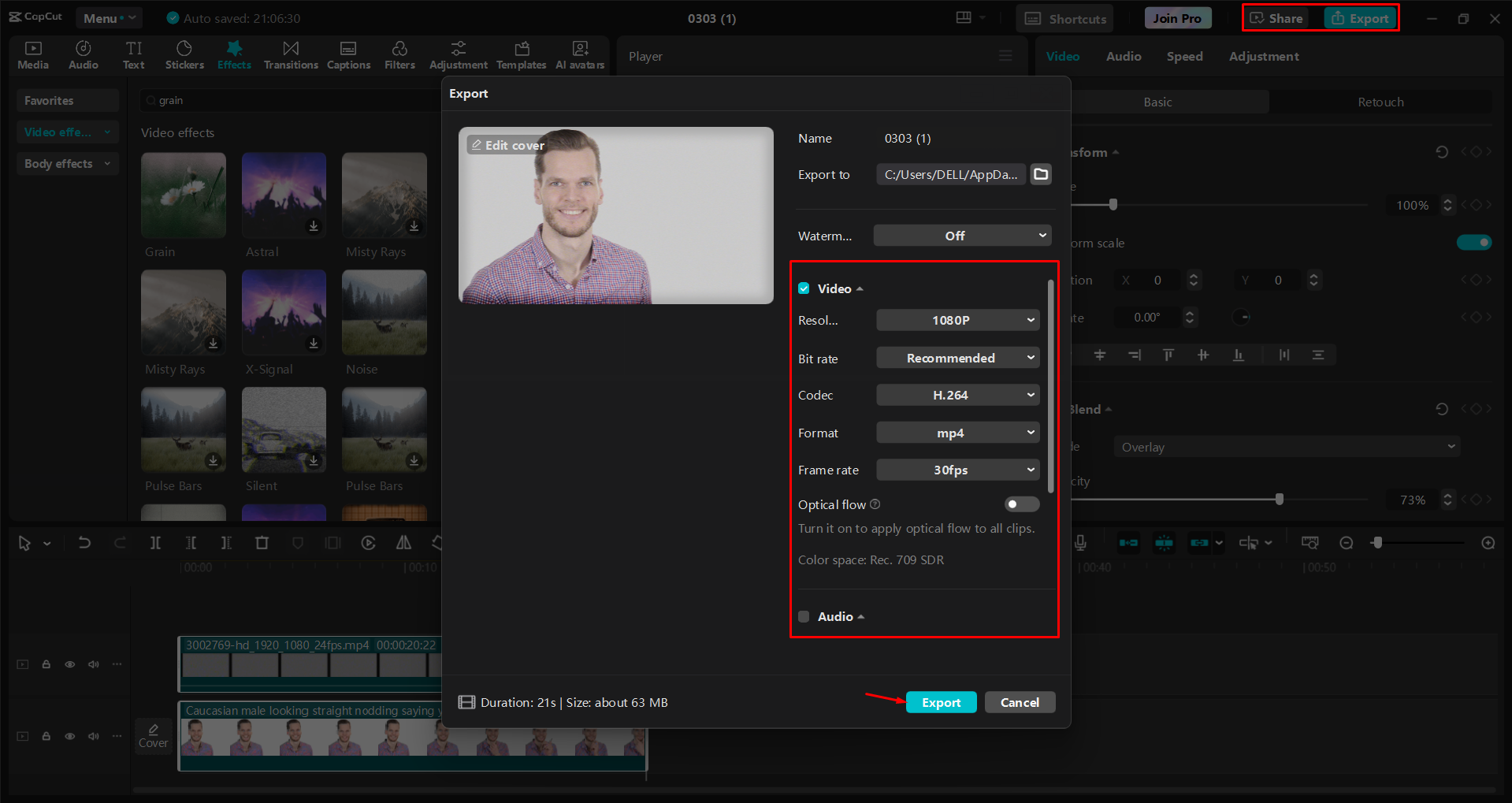 Exportieren eines Videos aus dem CapCut Desktop-Video-Editor