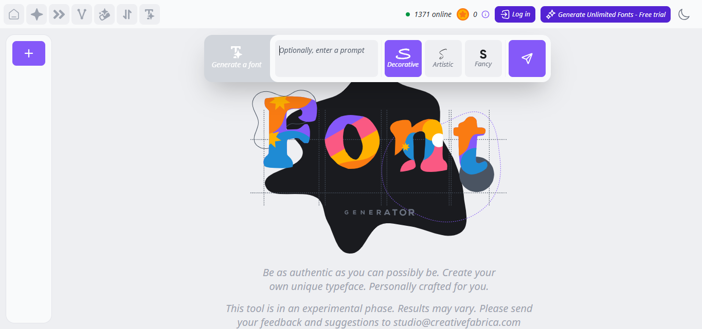 Interface of Creative Fabrica — the excellent fancy handwriting text generator