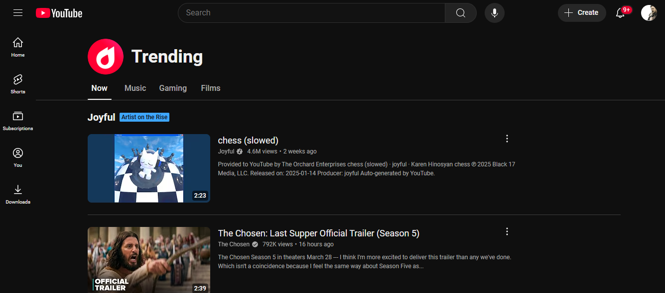YouTube 'un Trend sayfası