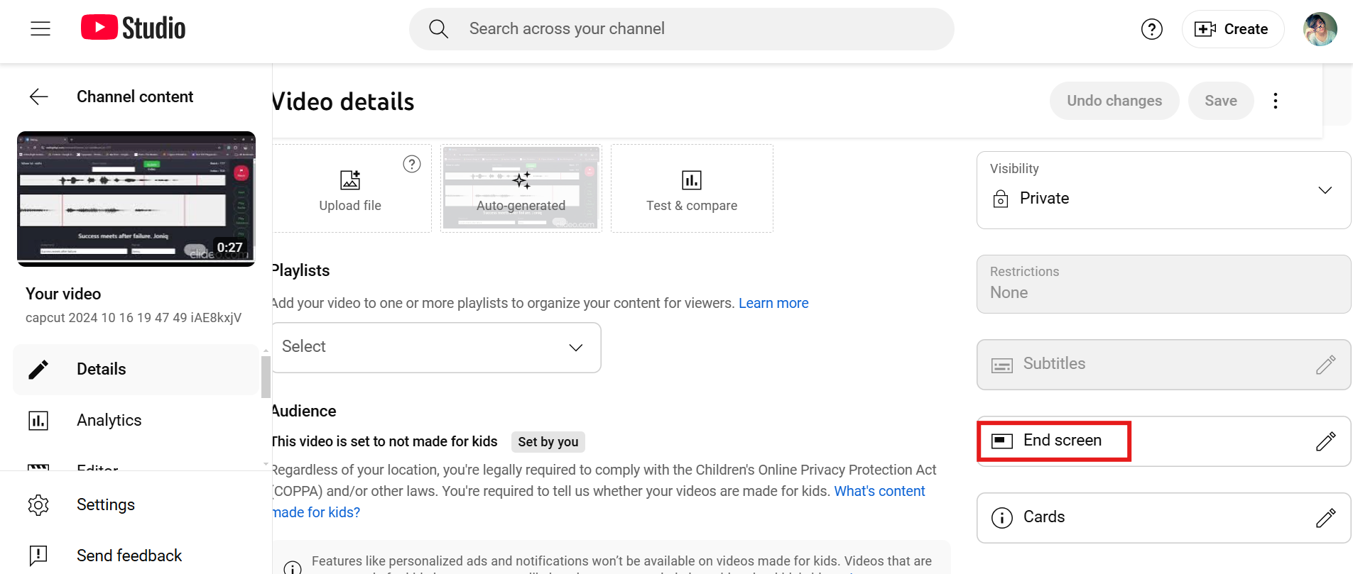ekranın sonuna tıklayın