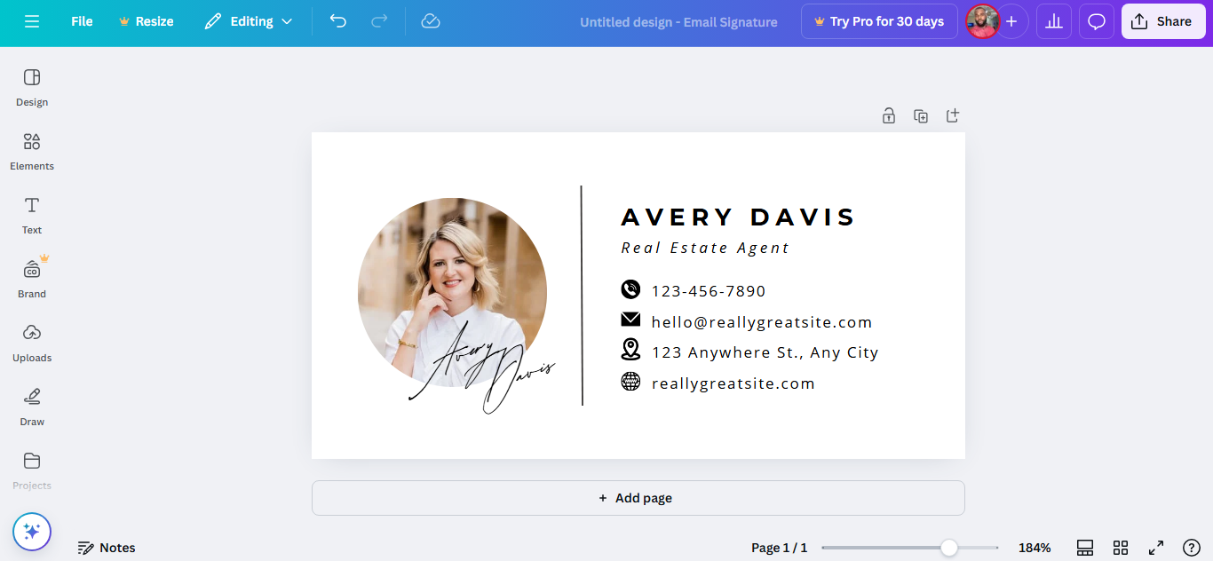 make free email signature with Canva