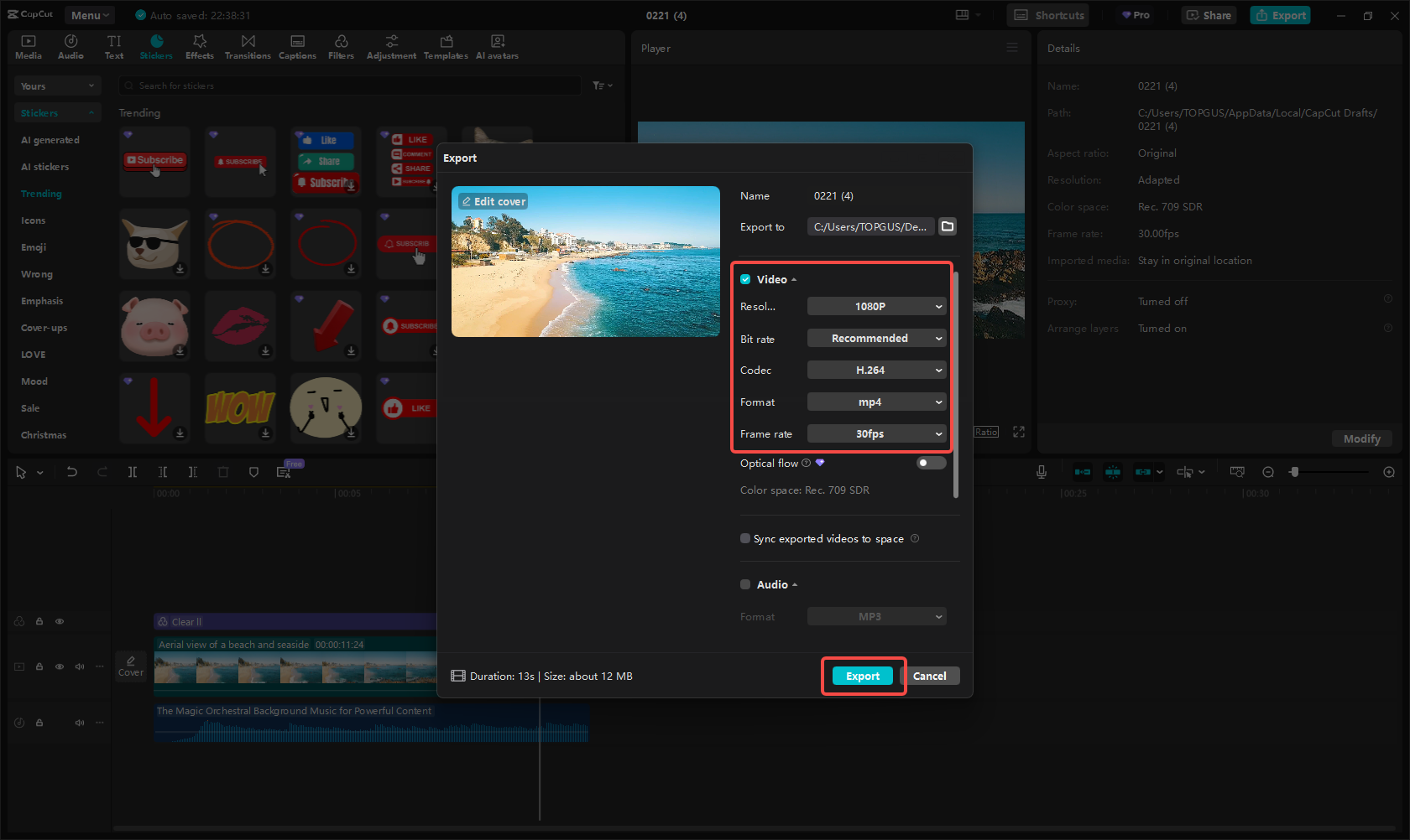 Export a sdílení videa na YouTube