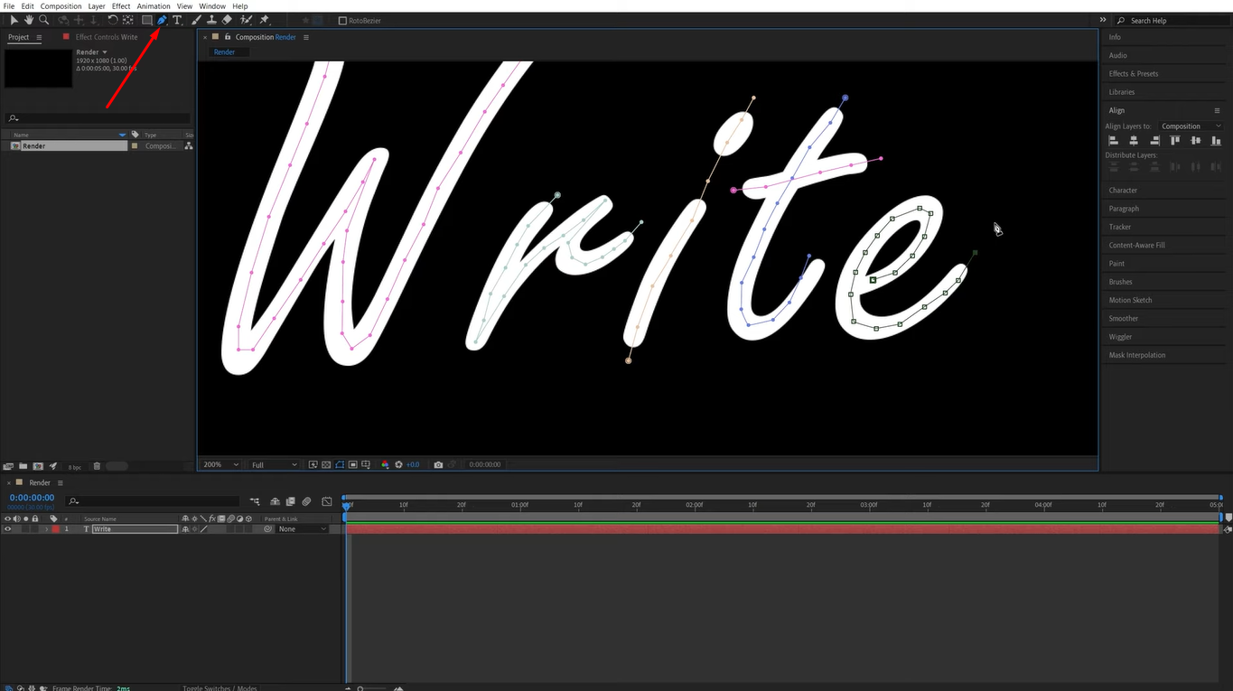 Creating a mask using pen tool in to create a handwritten text effect in After Effects