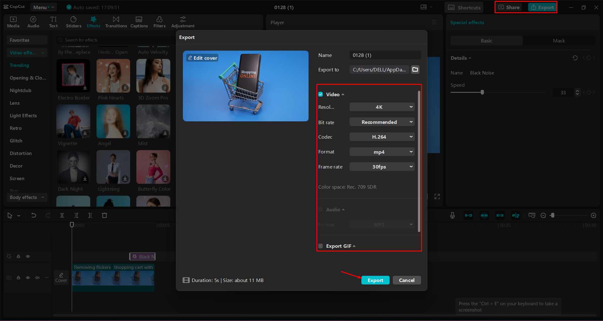 デスクトップビデオエディタCapCutからビデオをエクスポートする