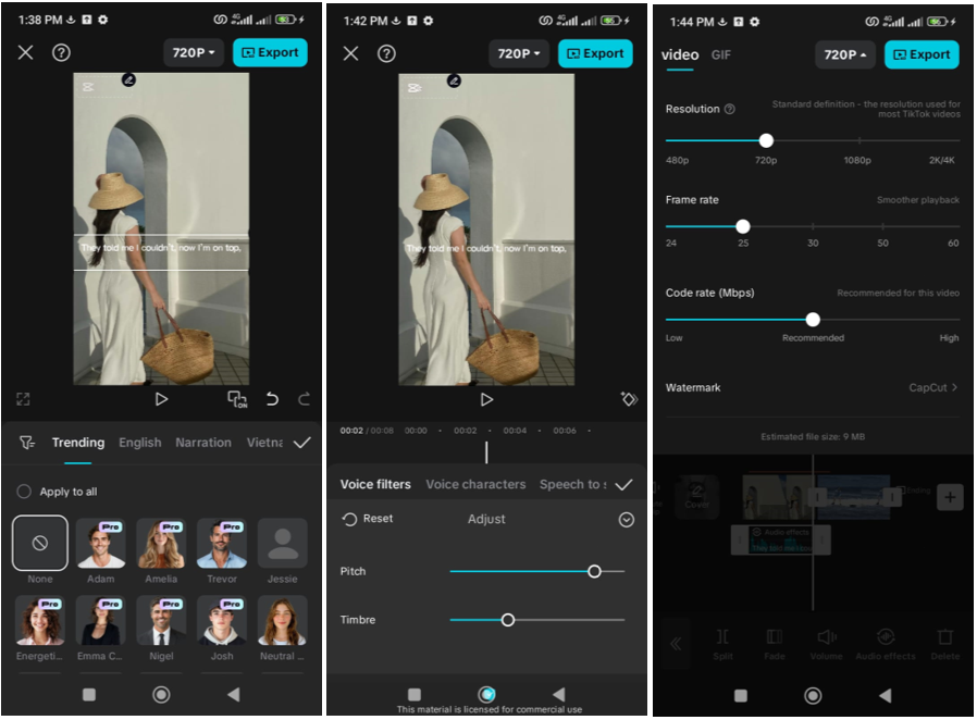 Interface of CapCut mobile app for generating AI rapper voices