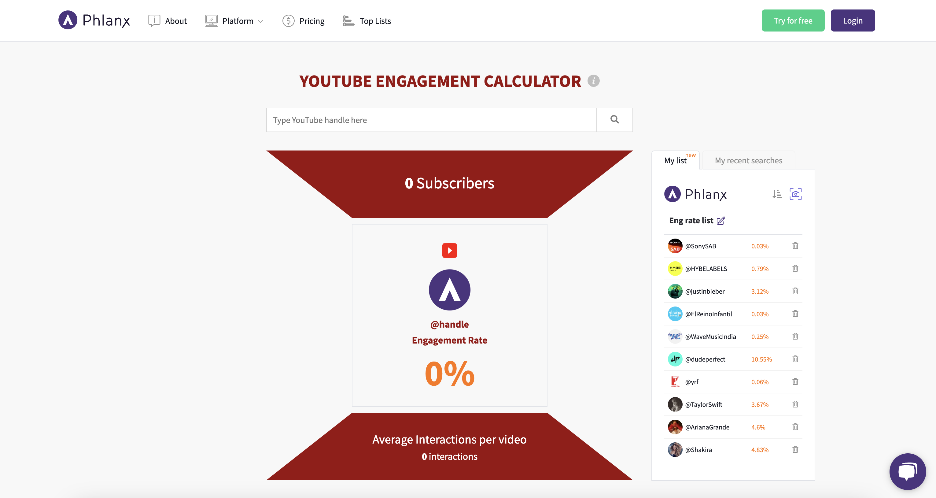 Phlanx YouTube míra zapojení kalkulačku