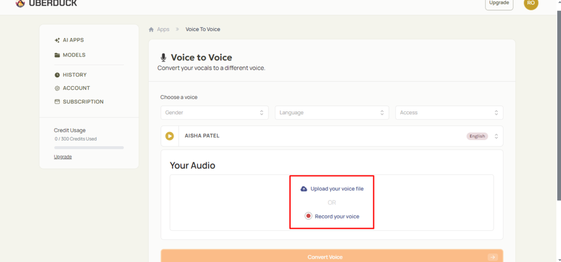 uploading audio for AI rapper voice generation in Uberduck
