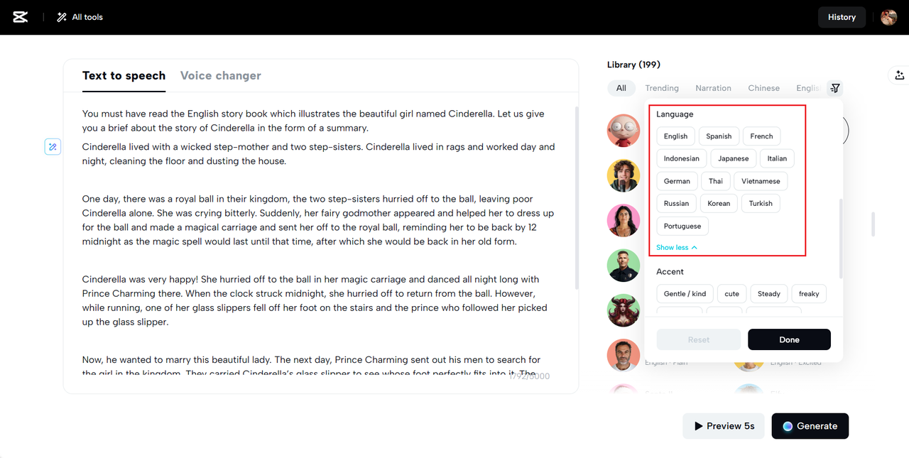 Support different voice languages