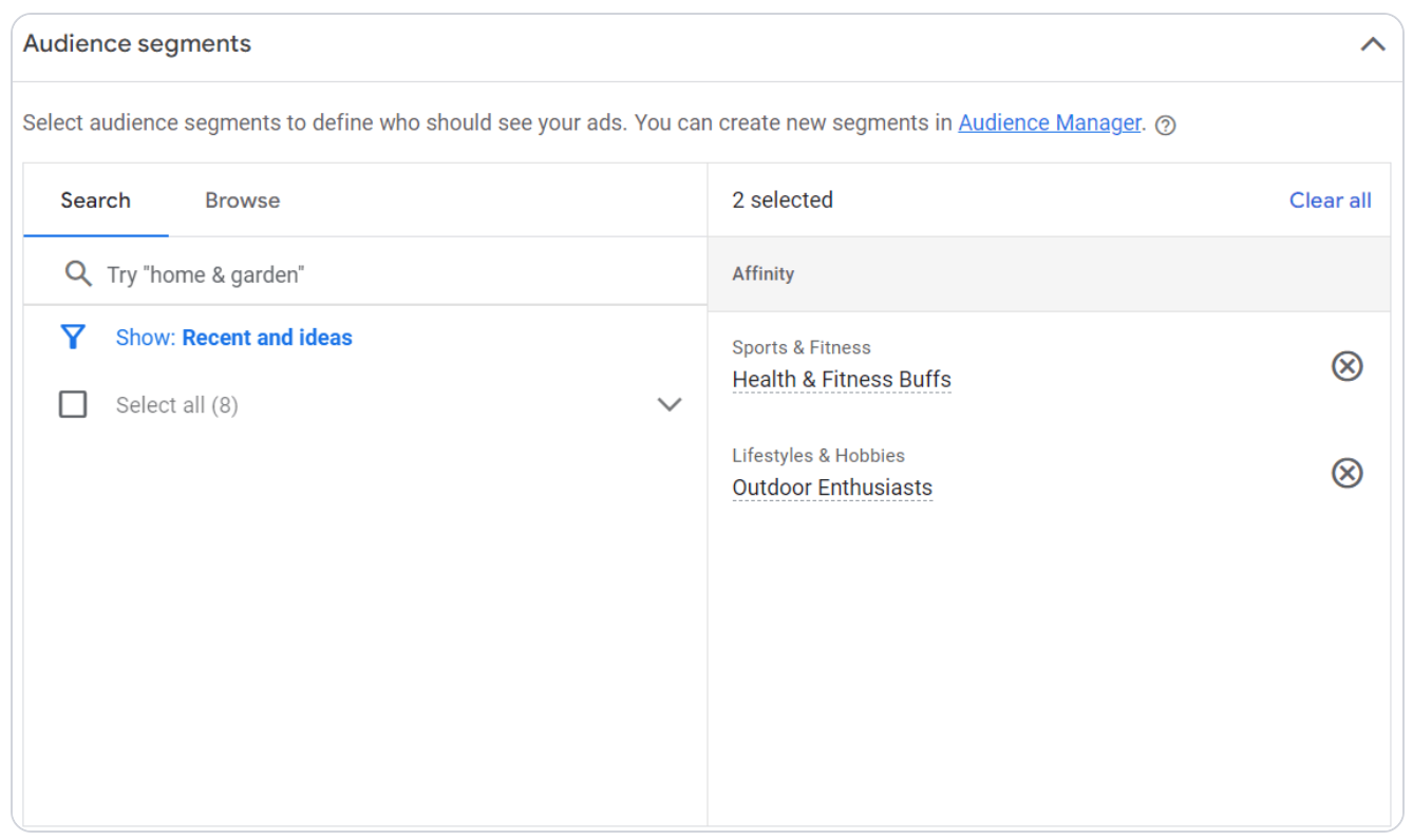 Pilih dari segmen audiens yang telah ditentukan sebelumnya di Google Ads