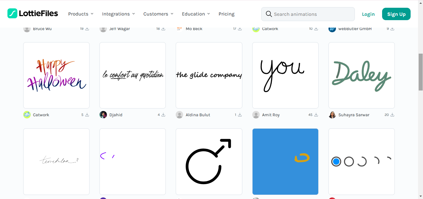 Interface of LottieFiles - the excellent tool to get handwriting effects for text