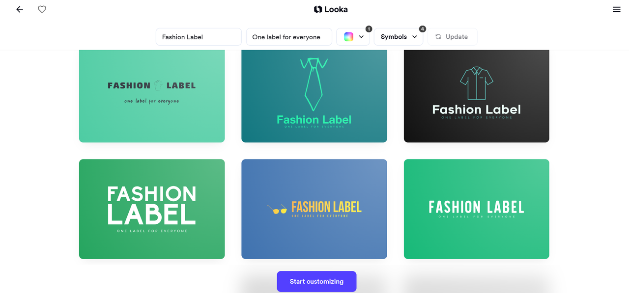 Anpassade logotypdesigner skapade av Lookas AI