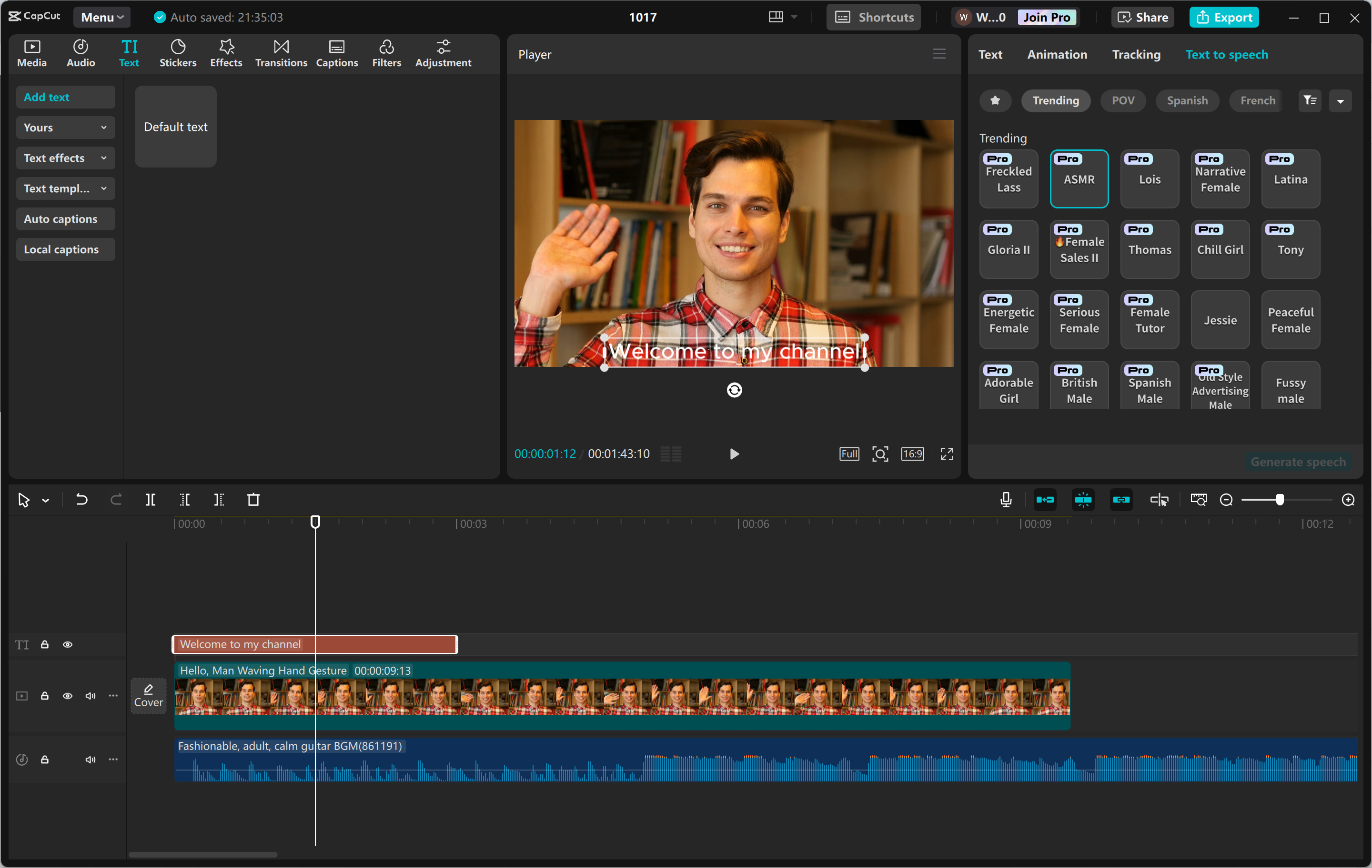 Interface of the CapCut desktop video editor - a user-friendly tool to make AI voices for videos