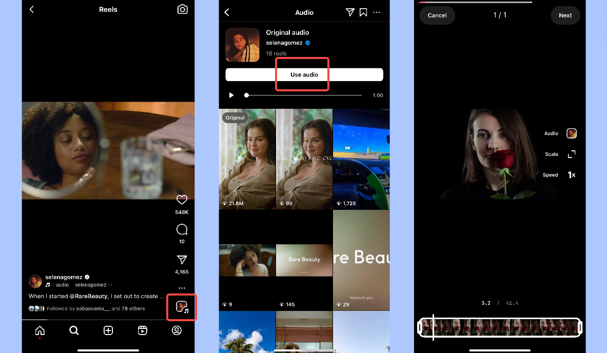 Lägg till musik från andra Reels