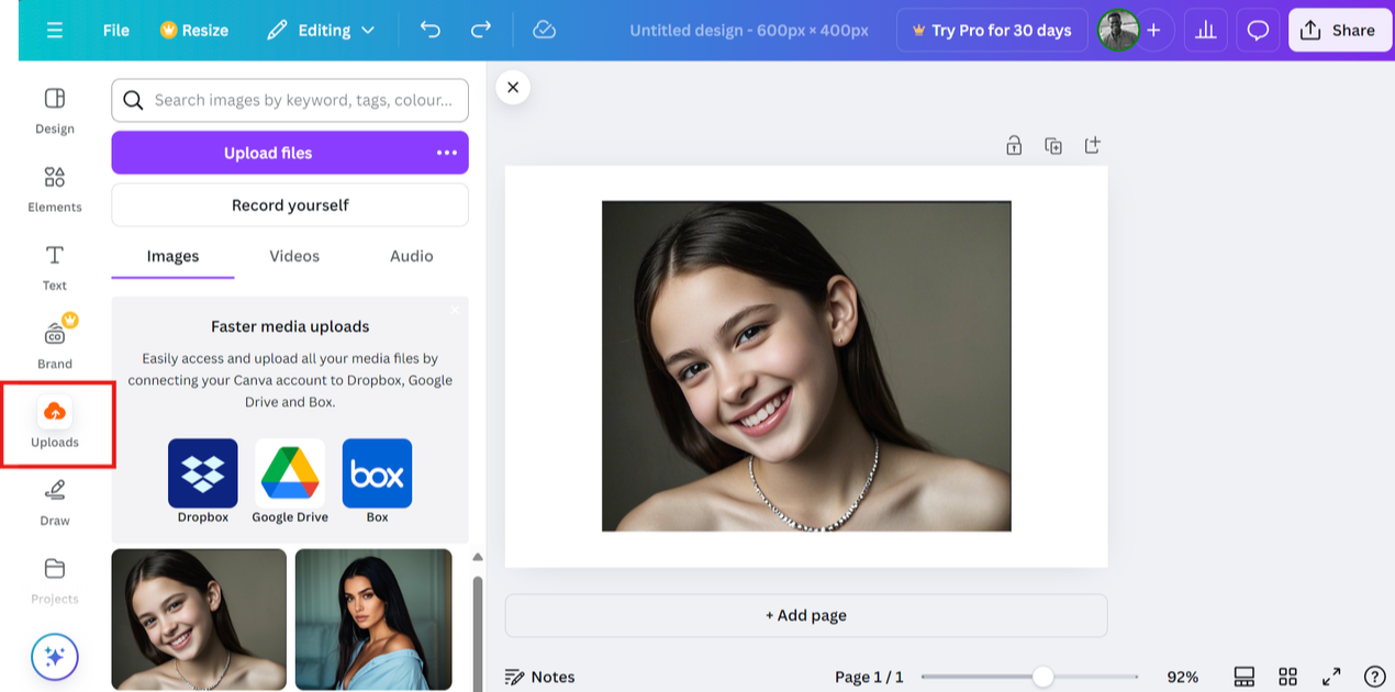 Canva에 이미지 업로드