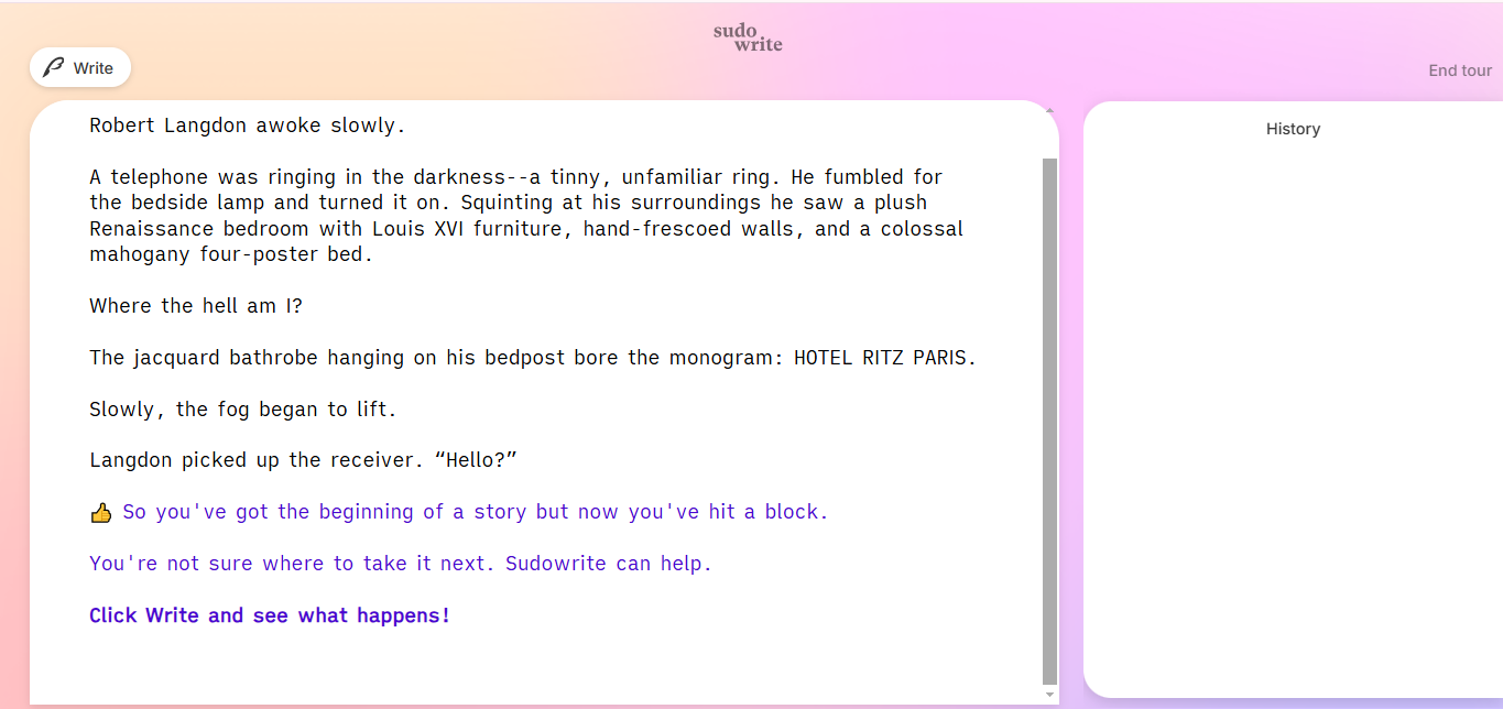Interface of Sudowrite - the popular tool that uses artificial intelligence to write text
