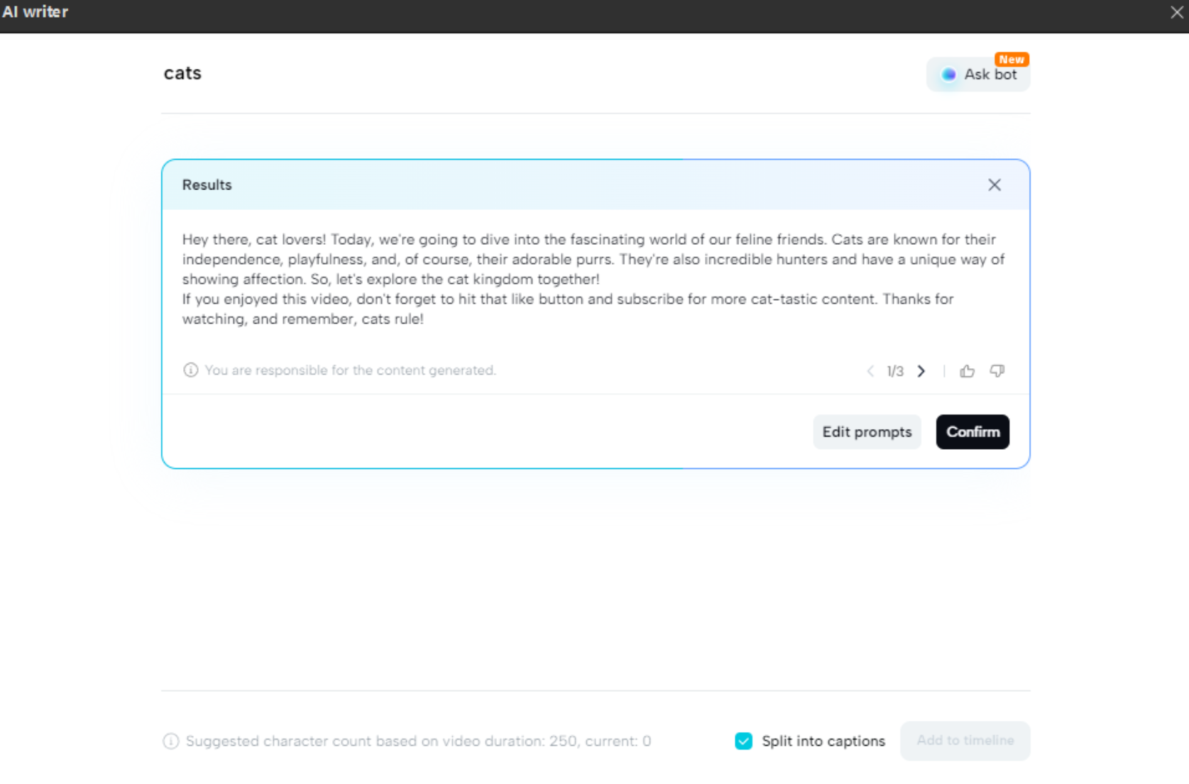 Generate video description using CapCut's AI writer