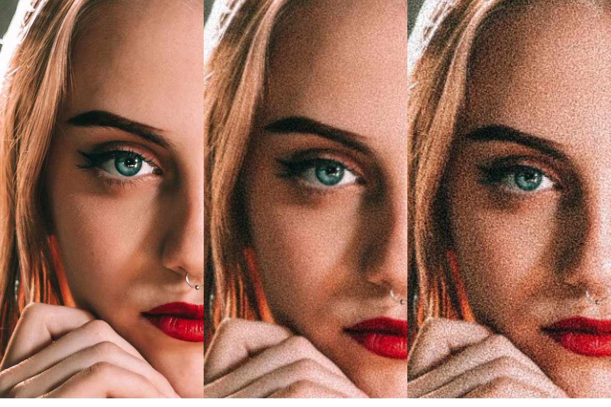 Filmkorneffekt, der dem Porträt eines Mädchens Textur verleiht