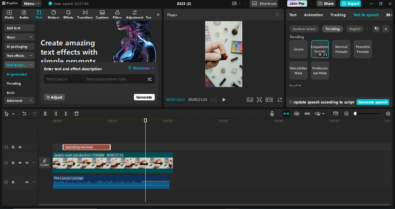 Bewerkingsinterface van de CapCut desktop video-editor - de beste tool om TikTok-inhoud te maken
