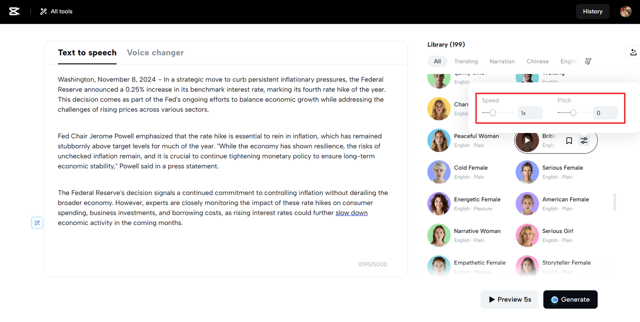 Customize voice speed & pitch
