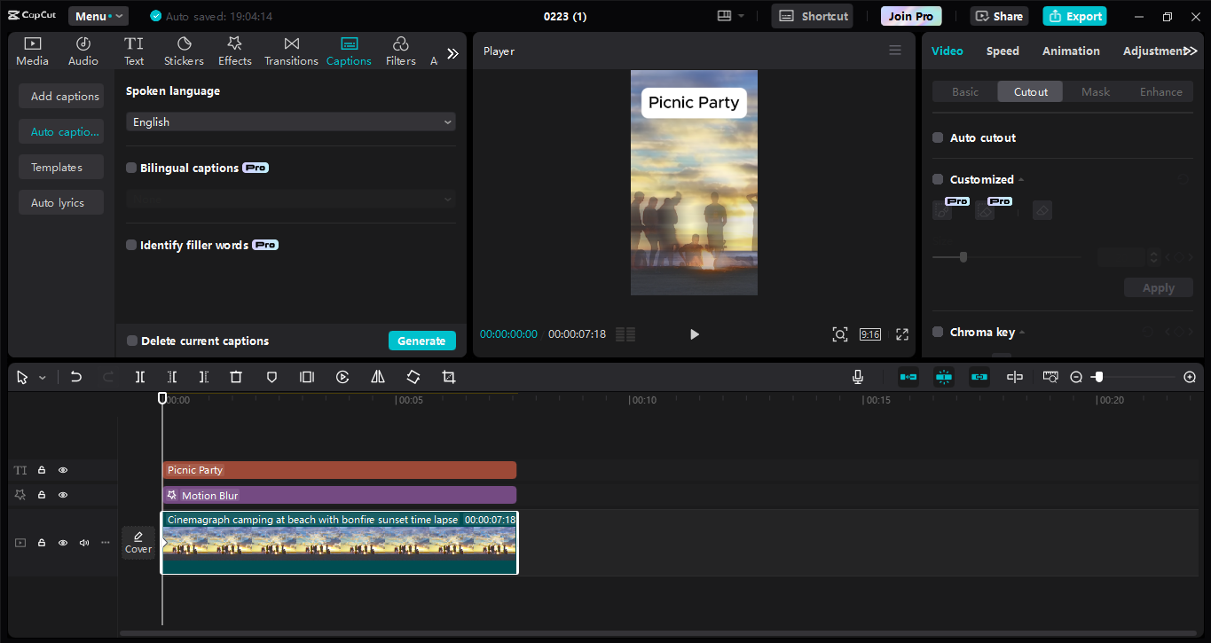 Mengedit antara muka CapCut editor video desktop - alat yang sempurna untuk mencipta video TikTok yang menakjubkan
