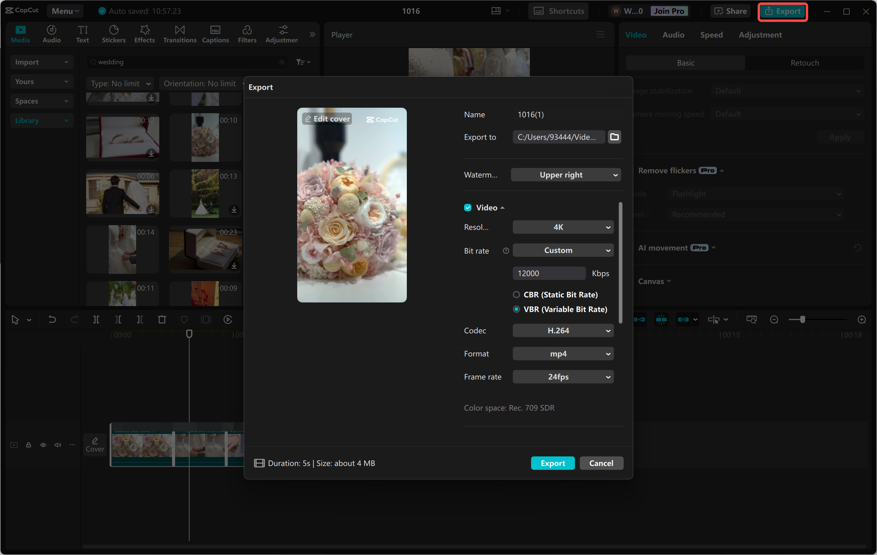 Exporting a video from the CapCut desktop video editor