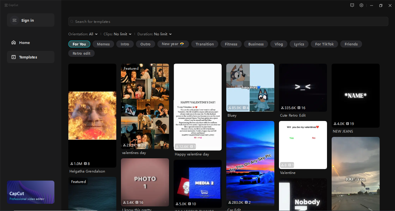 Interface of CapCut desktop video editor - the best tool to get Instagram Reel templates