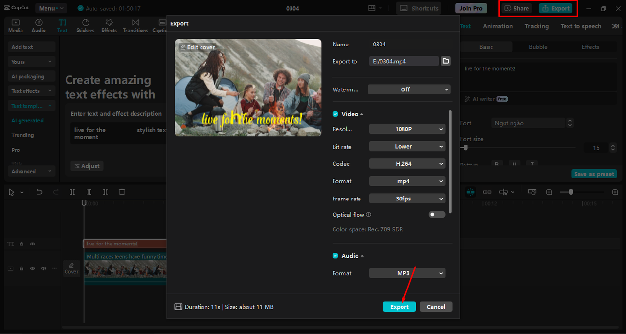 Exporting high-quality animated video from the CapCut desktop video editor