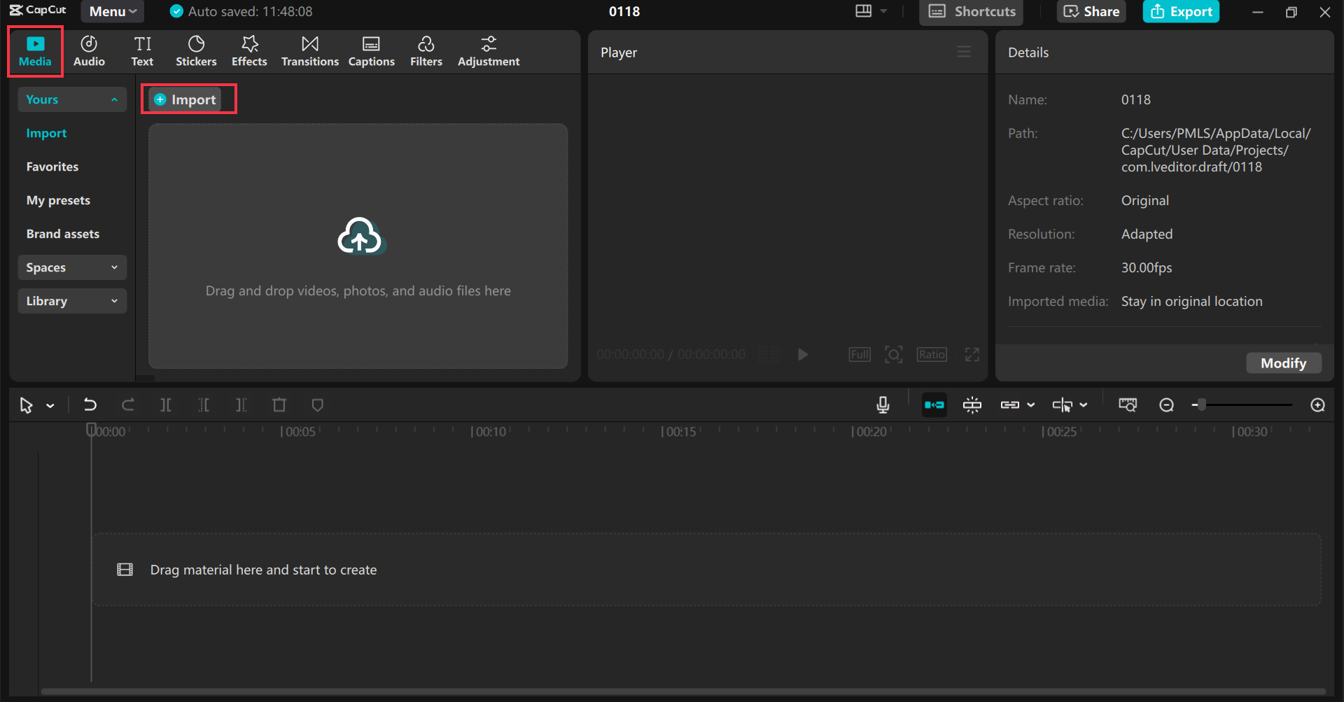 Importing video in the CapCut desktop video editor