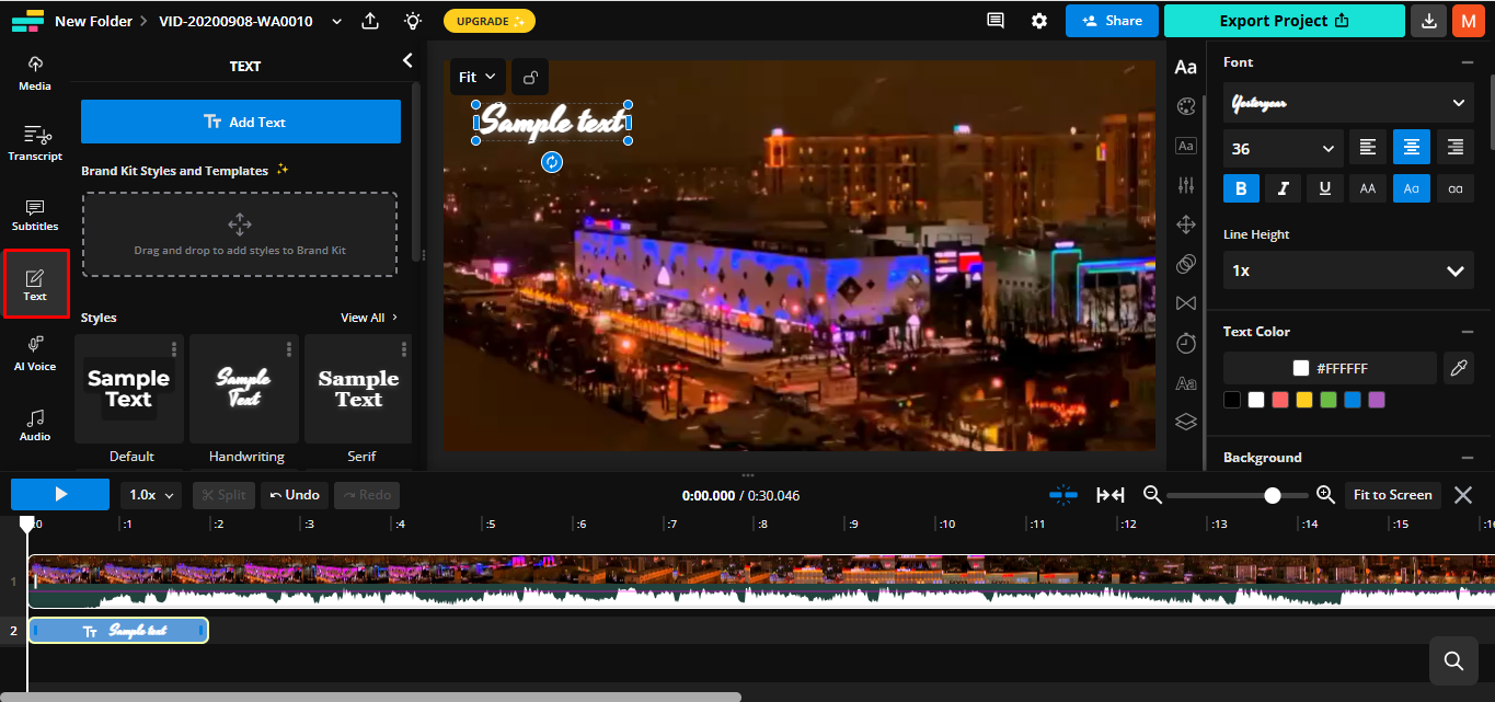 Interface of Kapwing - a popular tool to write text on video online
