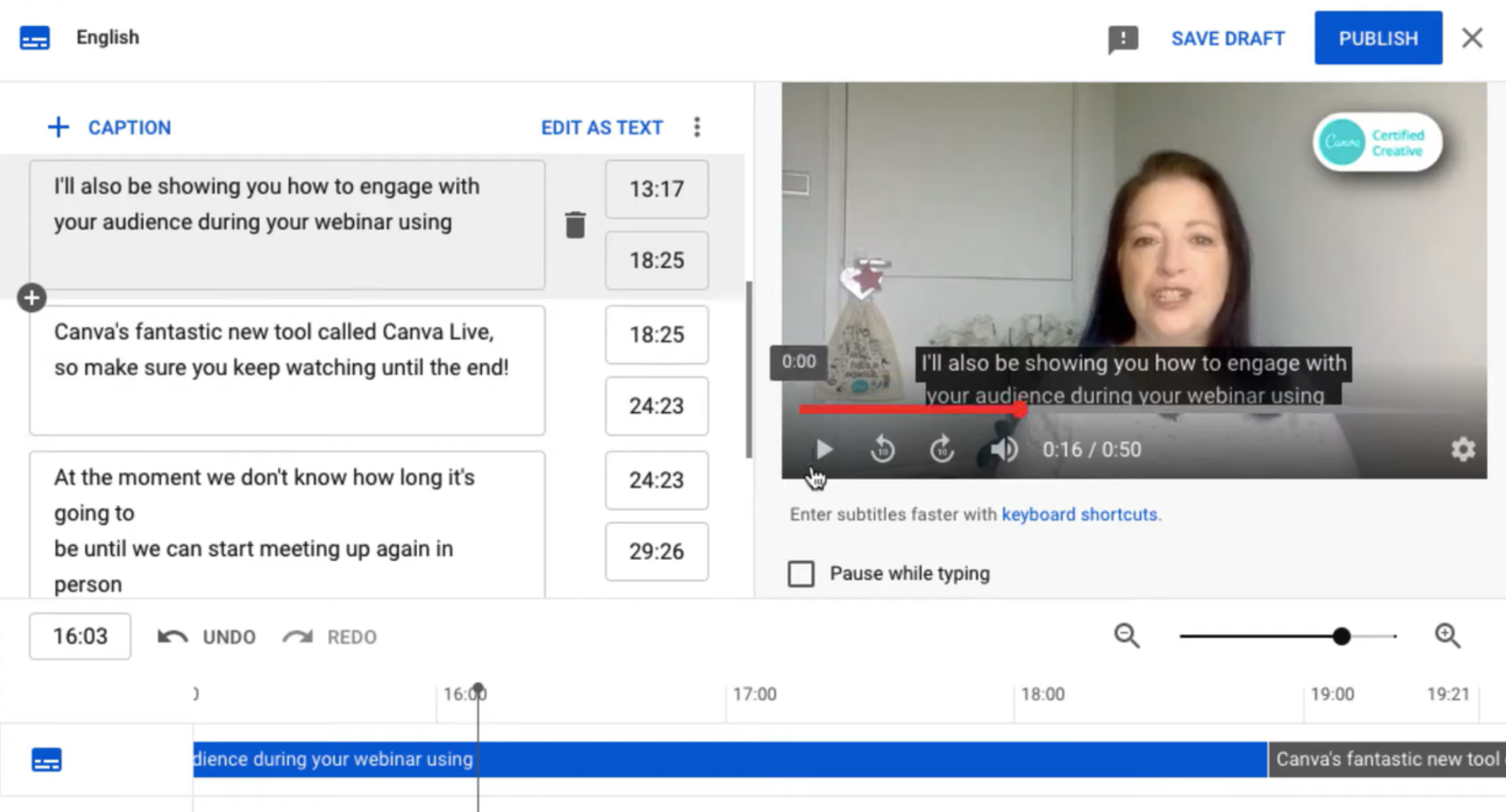 Editing and publishing captions in YouTube Studio
