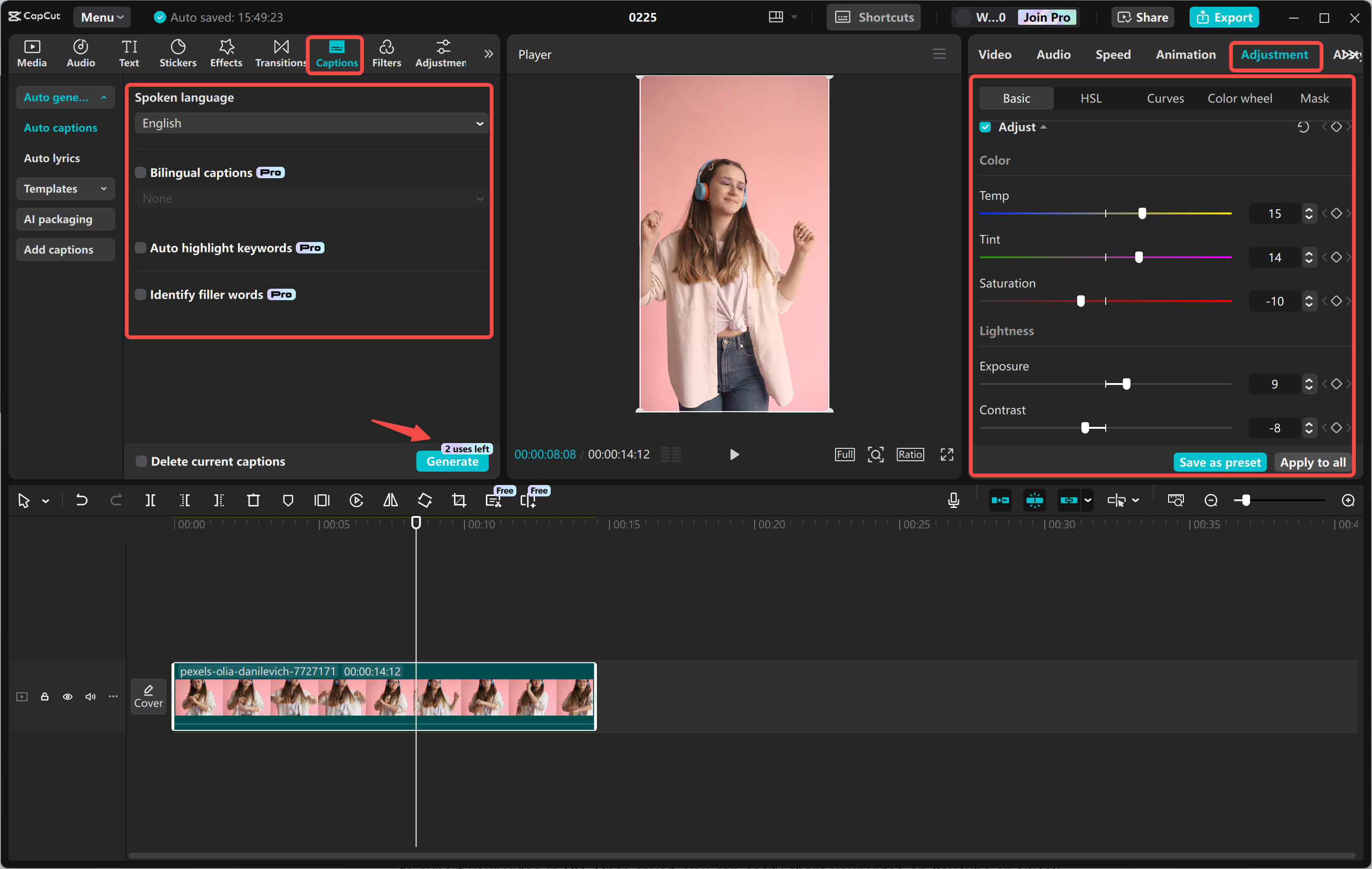 Enhancing Facebook Reel using various tools in the CapCut desktop video editor