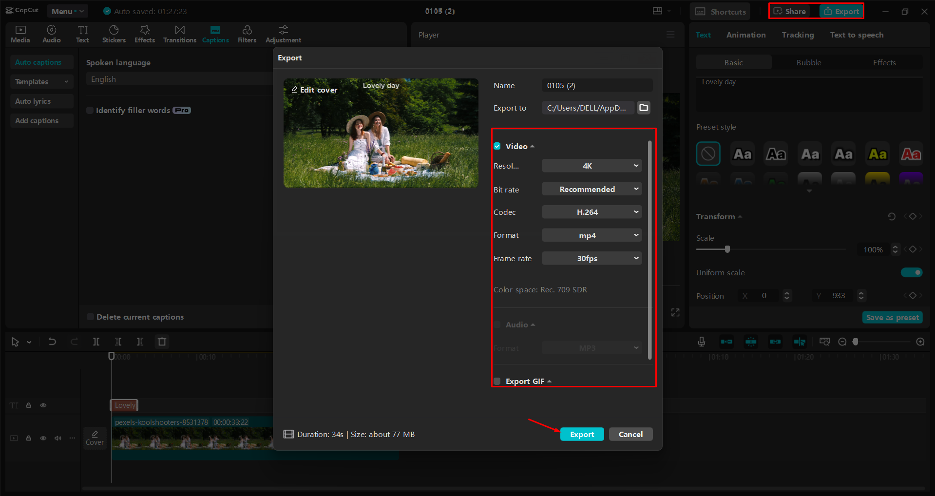 Exportar un video desde el CapCut editor de video de escritorio