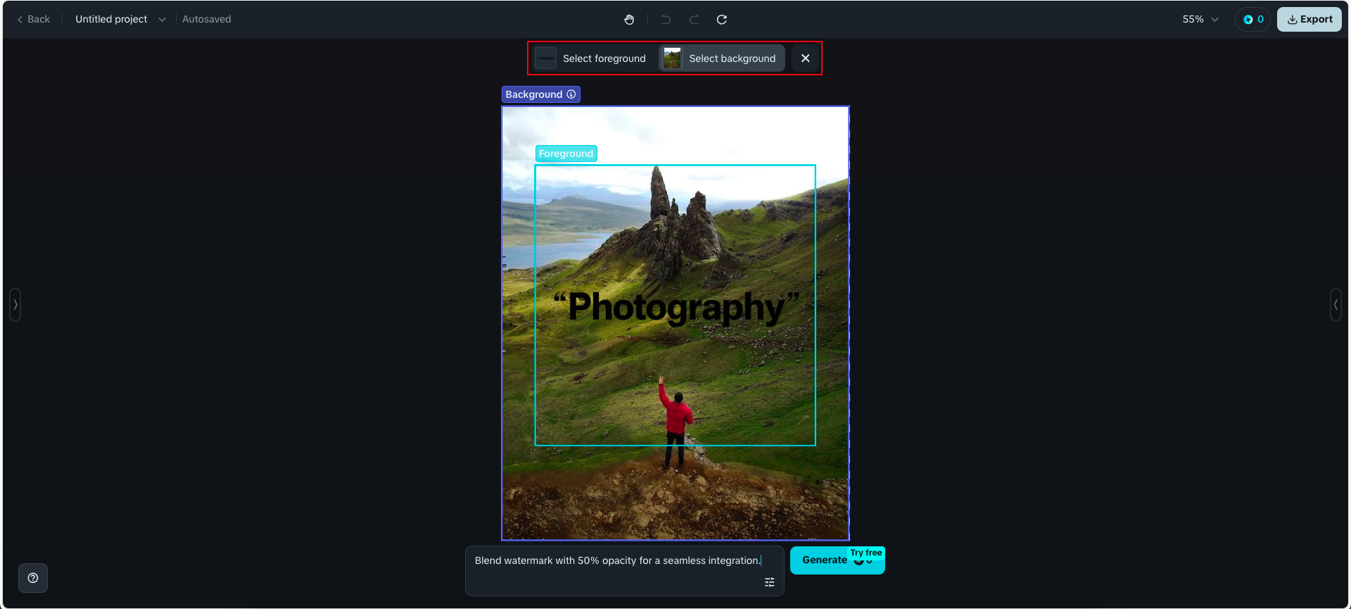 Usa la barra de intensidad y el cuadro de avisos para mezclar imágenes