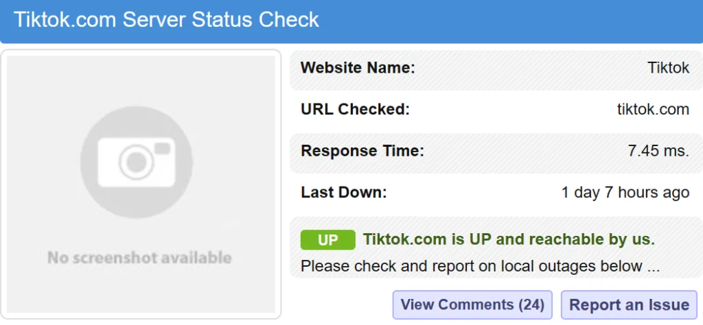 A TikTok szerver állapotának ellenőrzése - egy másik módja annak, hogy javítsa az elemzéseket a TikTok nem működik