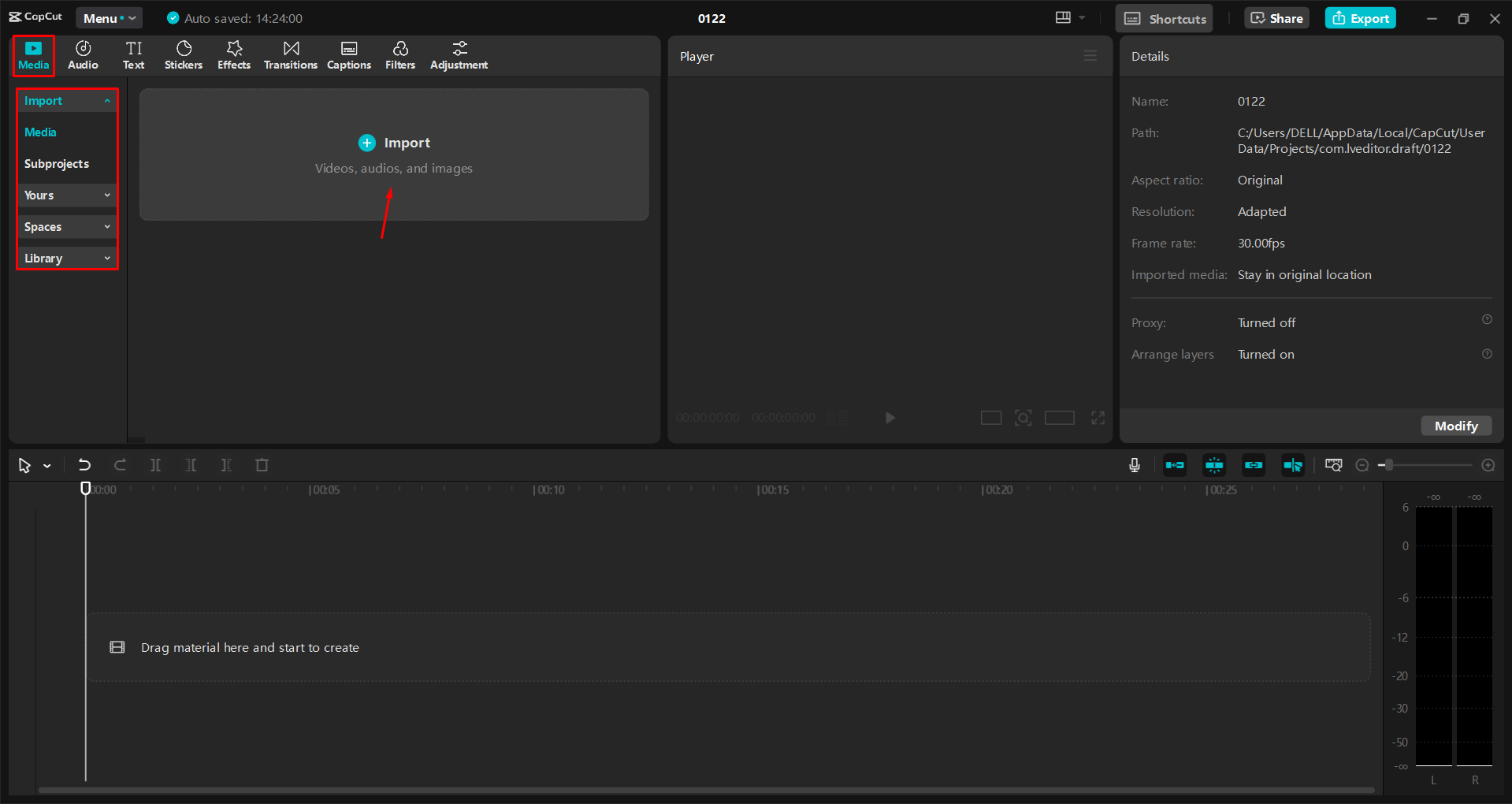 Importieren eines Videos in den CapCut Desktop-Video-Editor